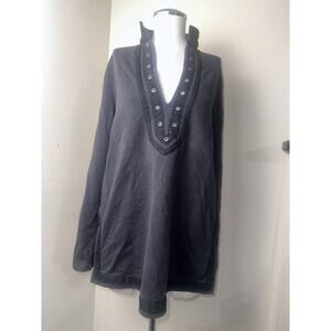 Michael Kors Womens Cotton V-Neck Grommet Sweater Black Size Large